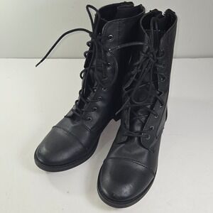 Bongo Nadine Black Lace Up Side Zip Combat Boots Women's Size 8.5